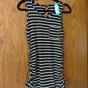Market & Spruce Black and White Striped Maternity One Pocket Knit Tank